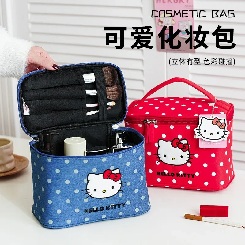 Véritable trousse de maquillage HelloKitty, grande capacité, sac de rangement pour cosmétiques mignon, sac à main portable