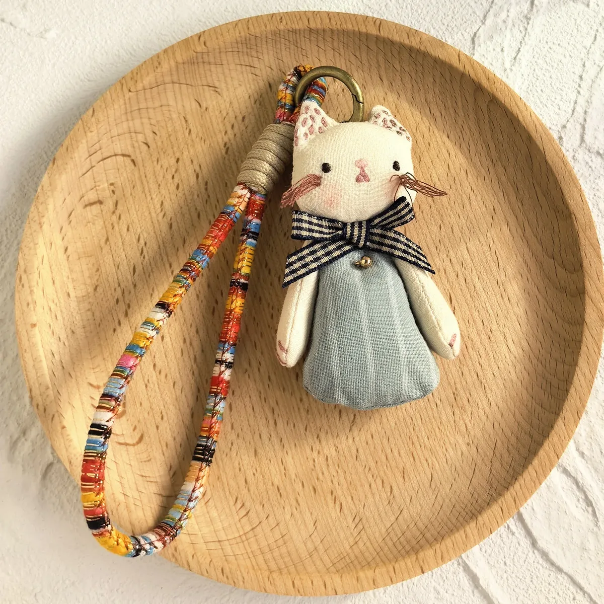 porte-clés fait à la main, adorable animal de dessin animé, à la mode, pendentif animal en tissu artisanal pour sac à dos de décoration