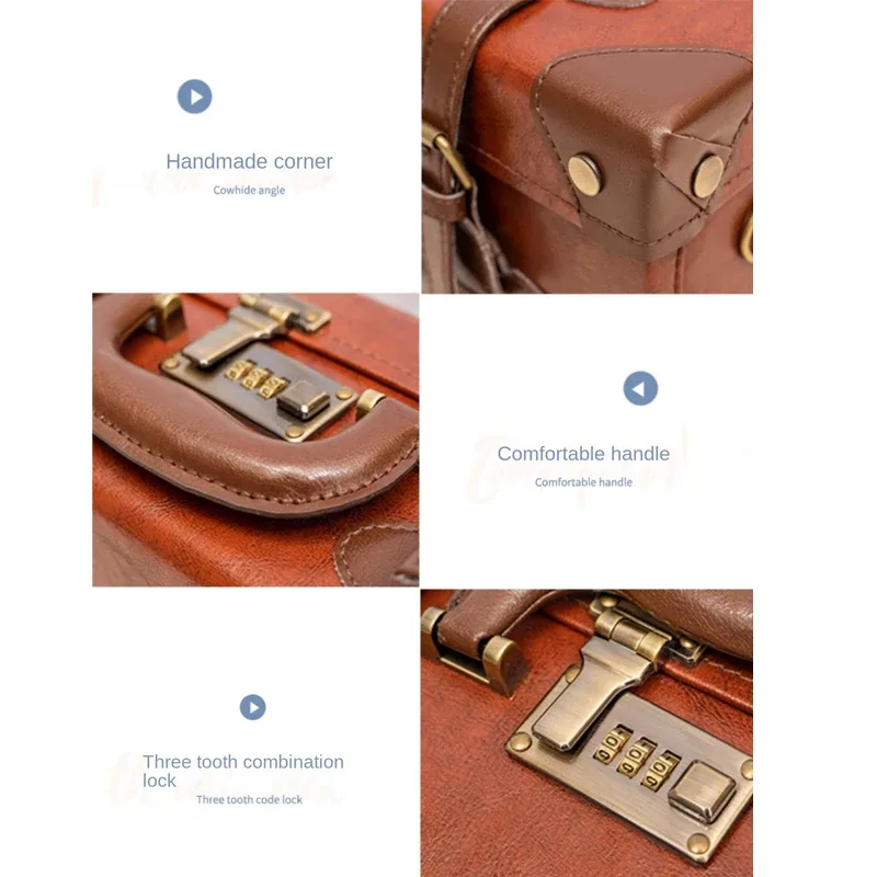 valise vintage fabriquée à la main, mallette d'affaires, mini valise de voyage, étui de maquillage, verrouillage par mot de passe, organisateur de rangement de bagages en cuir