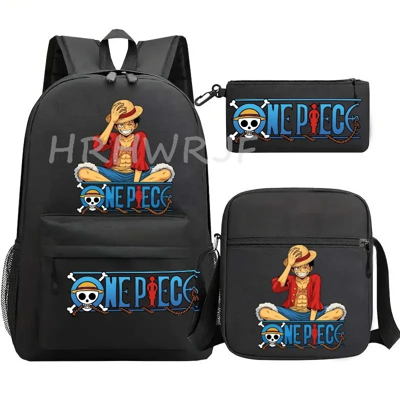 sac à dos anime one piece monkey d. luffy, grande capacité, décontracté, pour étudiants, sac d'école, 3 pièces, léger, pour femmes et hommes, voyage, mochilas décontractées