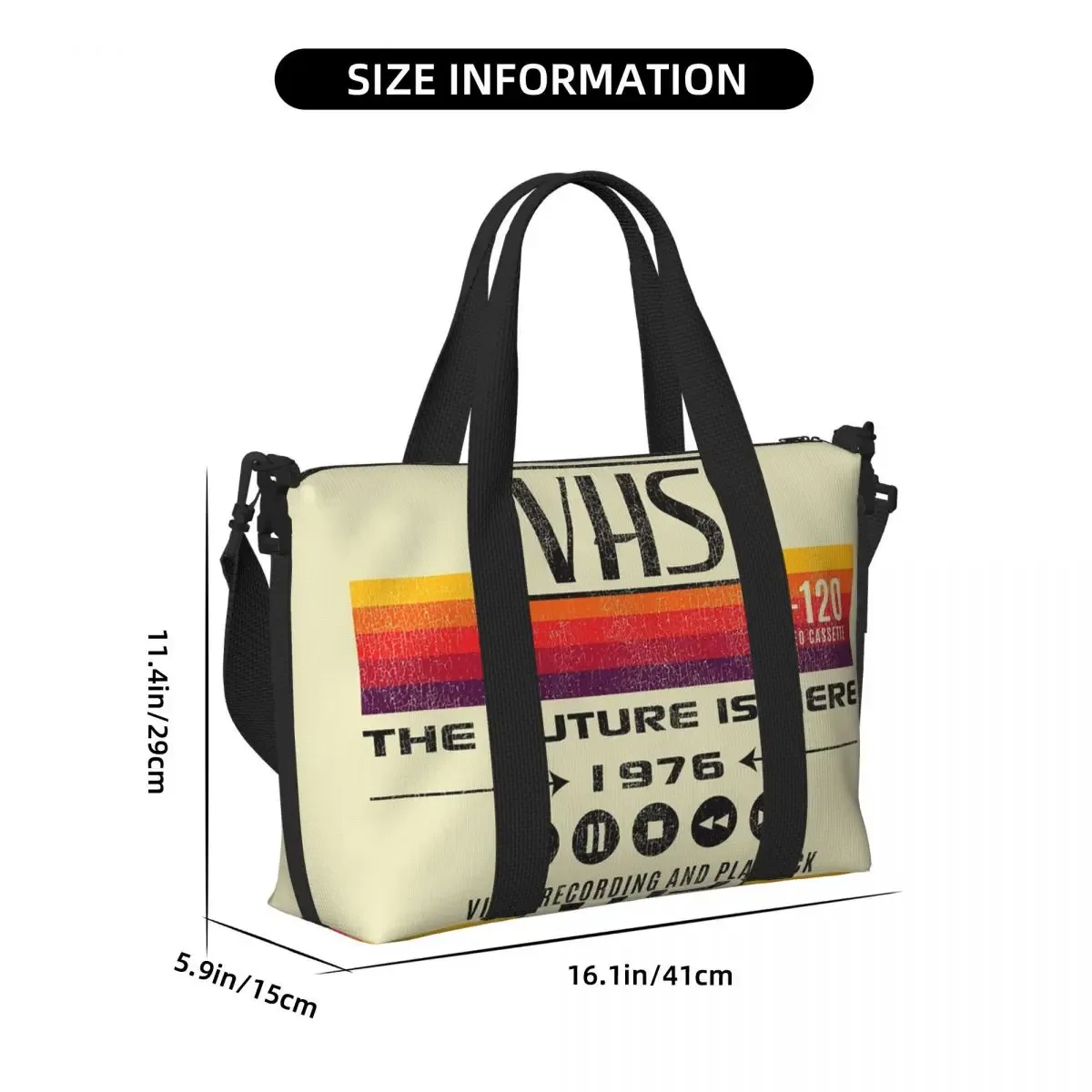 vhs le futur est ici 1976 sac de voyage de plage lts usé sacs fourre-tout de grande capacité pour le sport femmes shopping sac à bandoulière