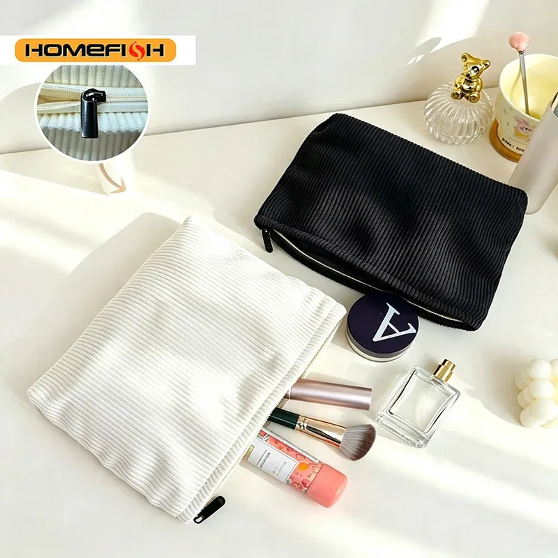 homefish trousse de maquillage en velours côtelé grande capacité portable organisateur de maquillage de voyage avec fermeture éclair sac à main quotidien pour femmes