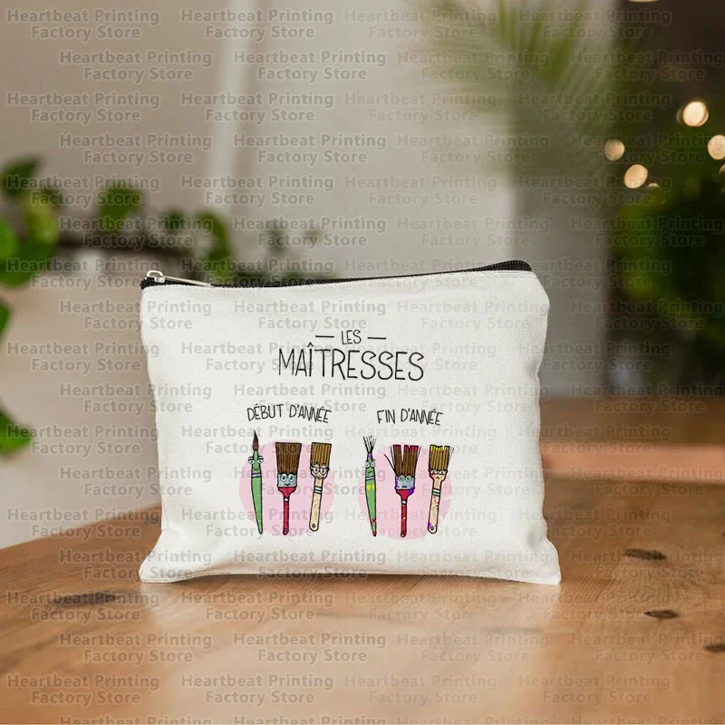 pochette à cosmétiques imprimée maîtresse de remerciement français, trousse de toilette, trousse de maquillage pour femme, sac de rangement portable, meilleur cadeau pour enseignant