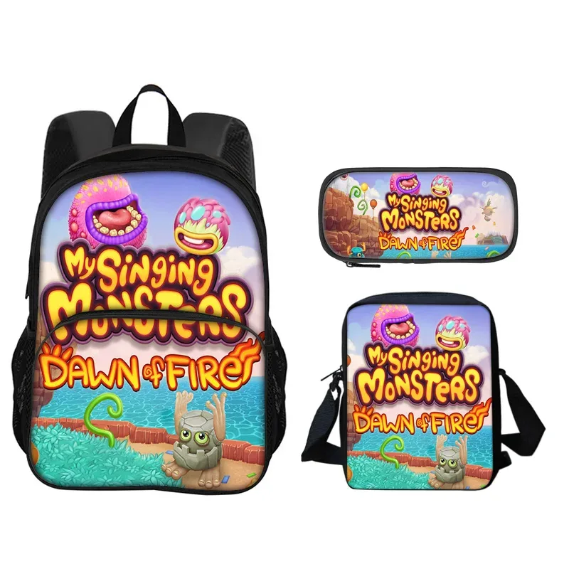 sac à dos my singing monsters, sac à stylos, sac à bandoulière, ensemble de 3 pièces imprimé pour garçons et filles de maternelle et d'école primaire