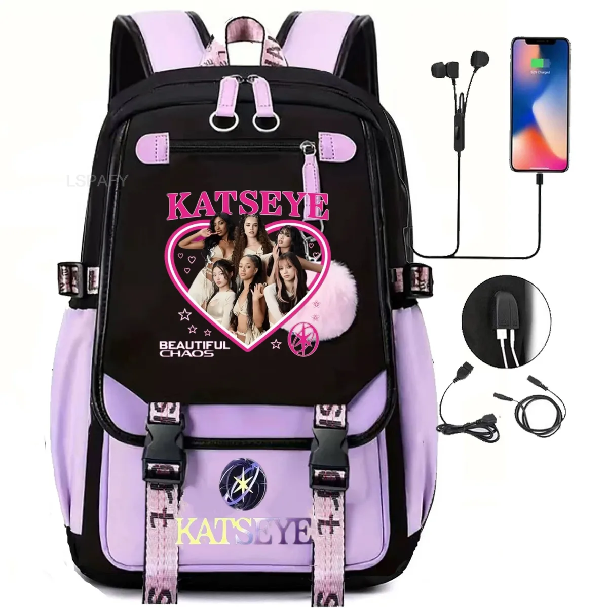 sacs à dos kawaii hot katseye à imprimé amusant, doux et mignons, grande capacité, pour étudiants, sacs d'école, sacs pour ordinateur portable, patchwork, simples, mochilas