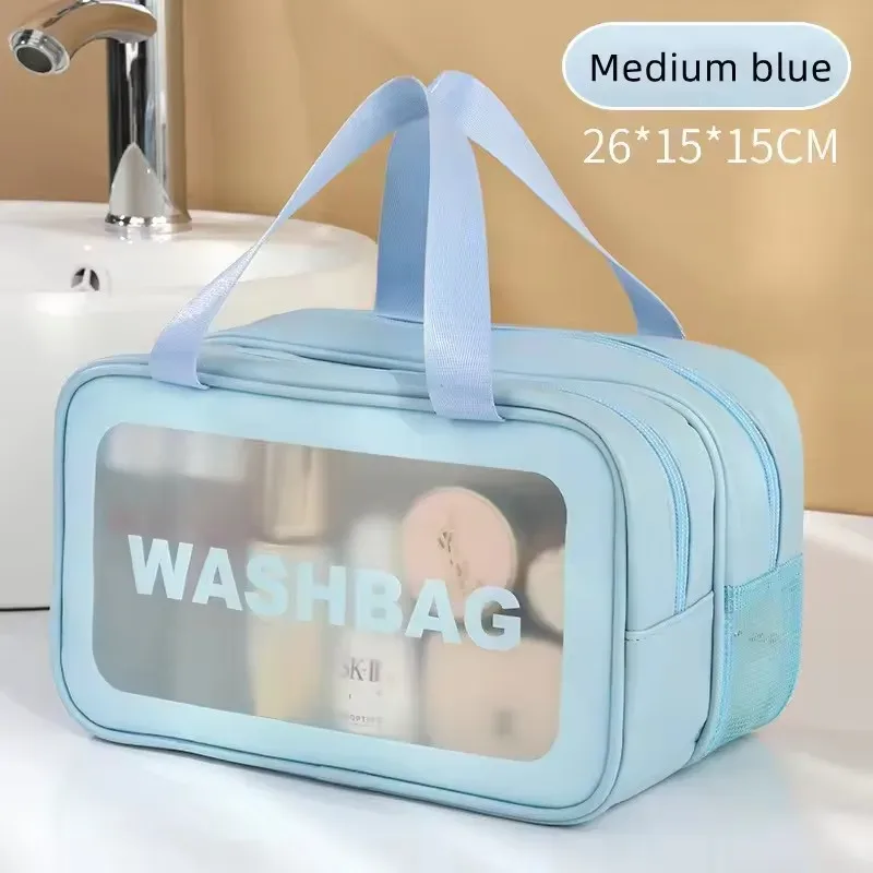 sac de maquillage double transparent en pu avec séparation sec-humide, sac de rangement cosmétique portable pour les voyages, le fitness et la natation