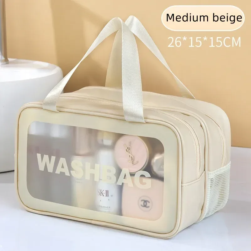 sac de maquillage en pu double transparent, séparation sèche-humide, sac de lavage portable, sac de rangement de cosmétiques, voyage fitness, essentiels de natation