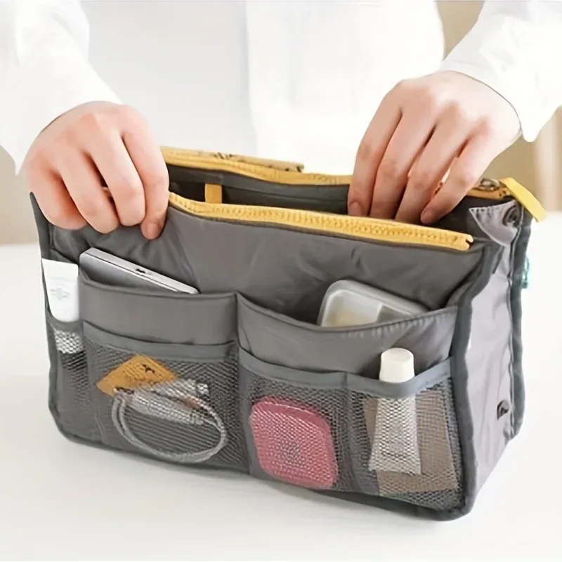 sac de rangement multifonctionnel à double fermeture éclair, grande capacité, pour maquillage et articles de toilette, sac de classification spacieux