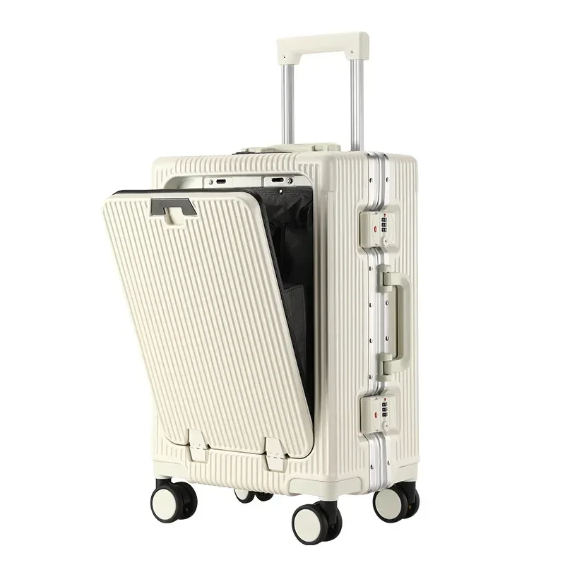 klqdzms valise pour ordinateur portable chargement usb valise d'embarquement pc ouverture avant cadre en aluminium boîtier de chariot 20 "24 pouces bagage à main
