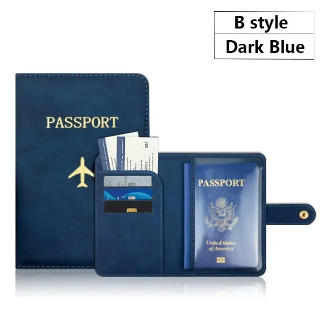 portefeuille de voyage en cuir pu souple multi-fentes avec logo avion, fermeture à pression, porte-cartes sim et porte-documents d'identité