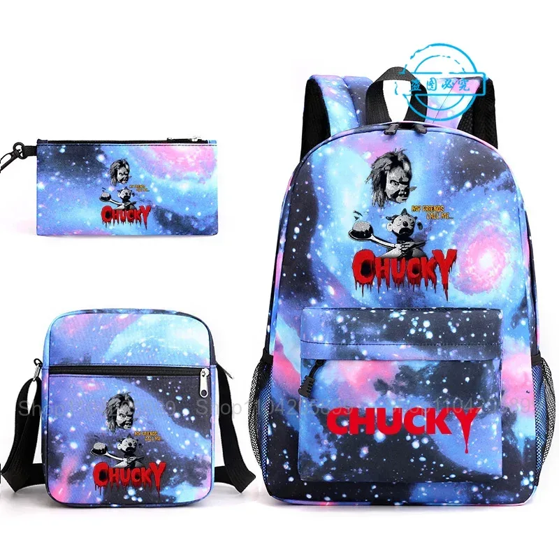 sacs à dos chucky pour enfants, 3 pièces, cartables pour étudiants et adolescents, sacs d'école pour garçons et filles, trousse à crayons, sacs à bandoulière, sac de voyage