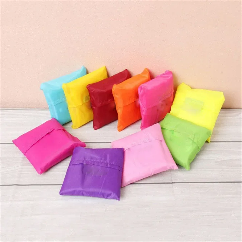 sac à provisions couleur unie écologique pliant réutilisable portable sac à bandoulière polyester pour voyage épicerie sac à provisions solide