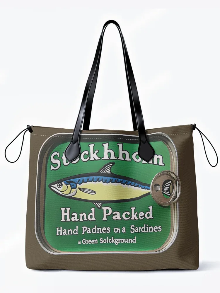sac fourre-tout vintage imprimé boîte de conserve de sardines, grande capacité, en toile, pour le shopping, les voyages et l'usage quotidien