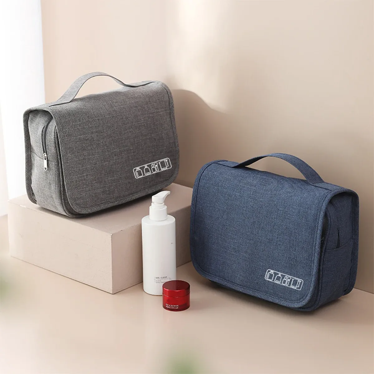 trousse de toilette de voyage de grande capacité, sac à cosmétiques portable multifonctionnel avec crochet, sac de rangement, sac de rangement de voyage pour hommes