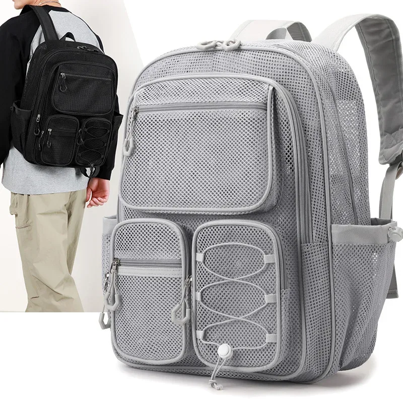 nouveau sac à dos de sport et de plage tendance en maille transparente grande capacité pour l'été, sac à dos double épaule pour collégiens et lycéens