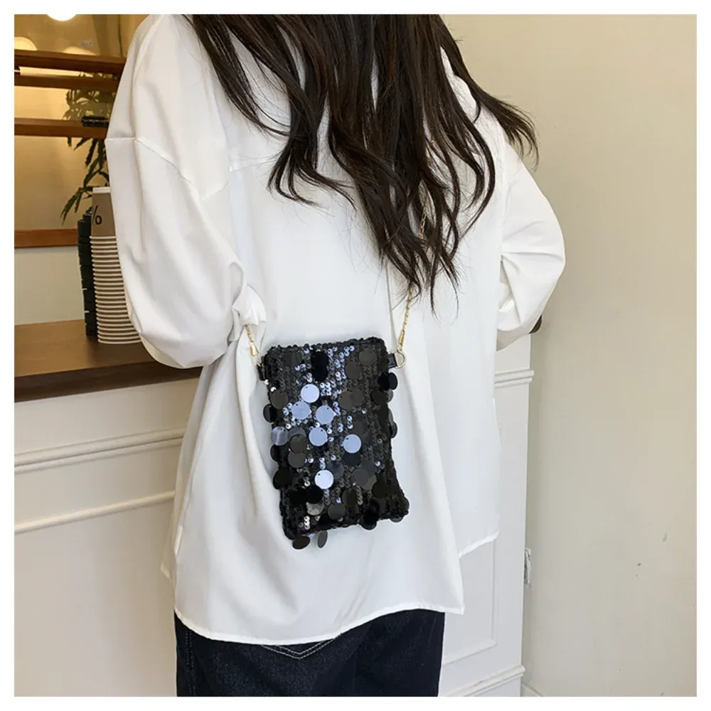 sac bandoulière scintillant à sequins pour femme, pochette de soirée brillante avec chaîne dorée, sac de fête brillant pour club