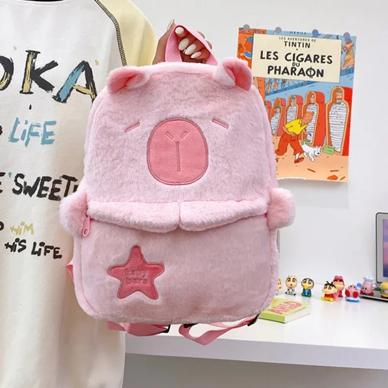 sac à dos en peluche capybara kawaii pour femme, sac fourre-tout drôle de dessin animé, grande capacité, cadeau pour enfants, polyvalent, nouveau