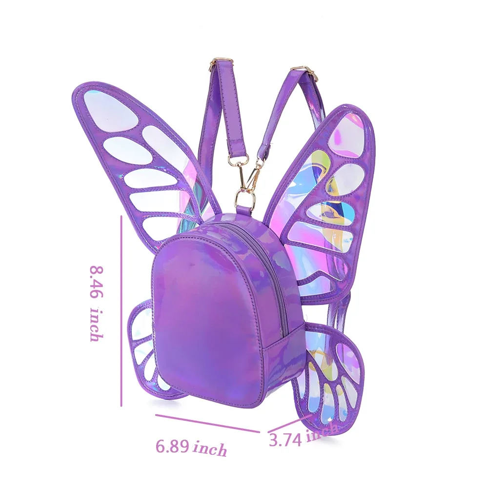 sac à dos drôle d'ailes de papillon d'ange sac à dos d'école laser pour femme pour fille voyage sac à dos décontracté sac d'école en cuir holographique