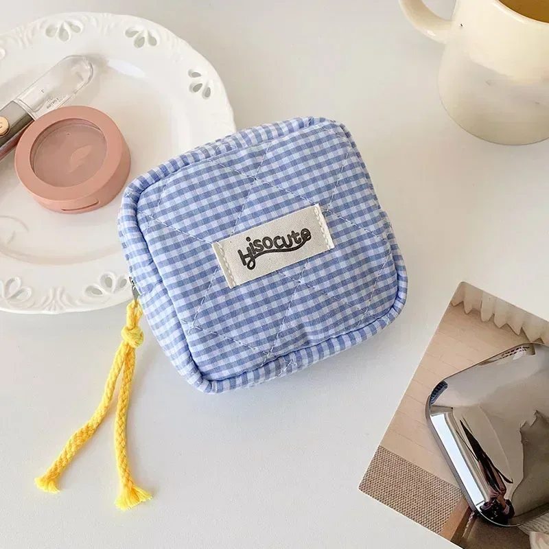 mini sacs de maquillage à carreaux, sac de rangement pour clé d'écouteurs, rouge à lèvres, sac à cosmétiques minimaliste à carreaux, pochette de maquillage, petit porte-monnaie à fermeture éclair