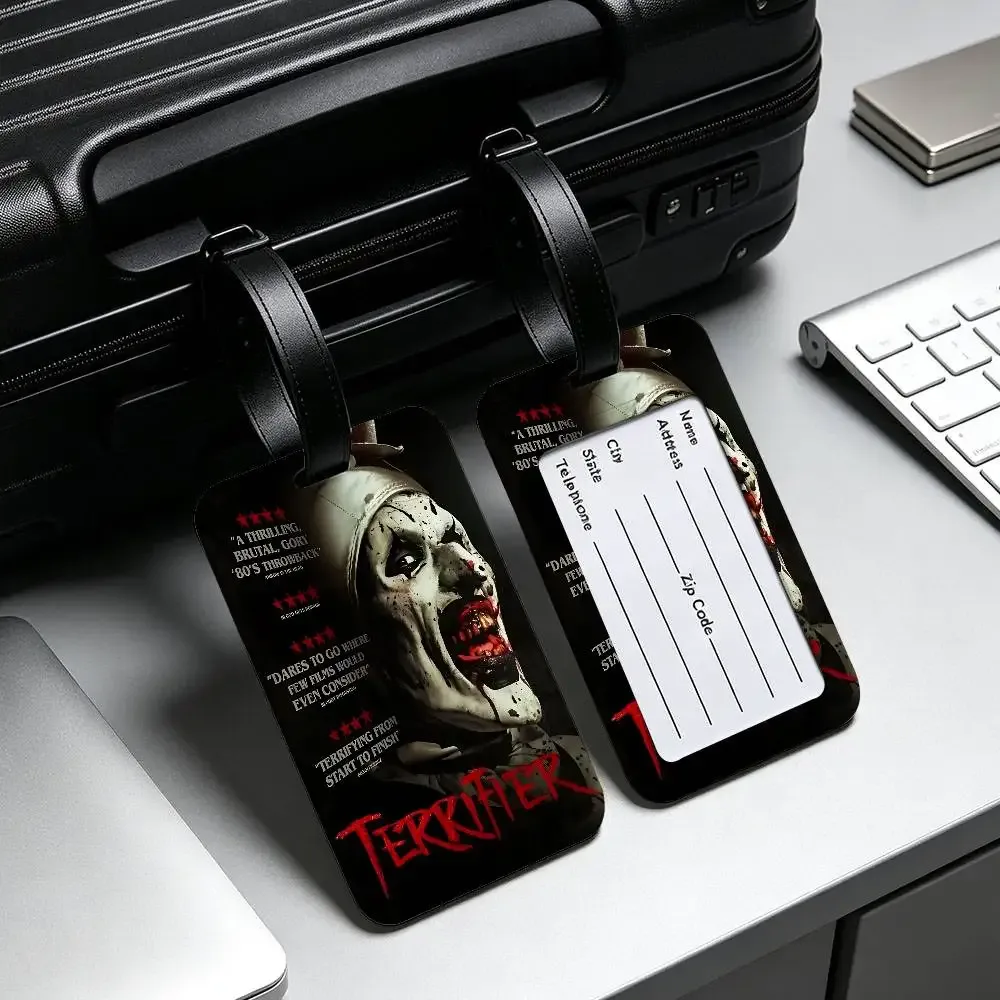 étiquette de bagage en pvc universelle sur le thème du film d'horreur terrifiers, anti-perte, avec carte d'information, étiquette d'identification pour valise et sac à dos
