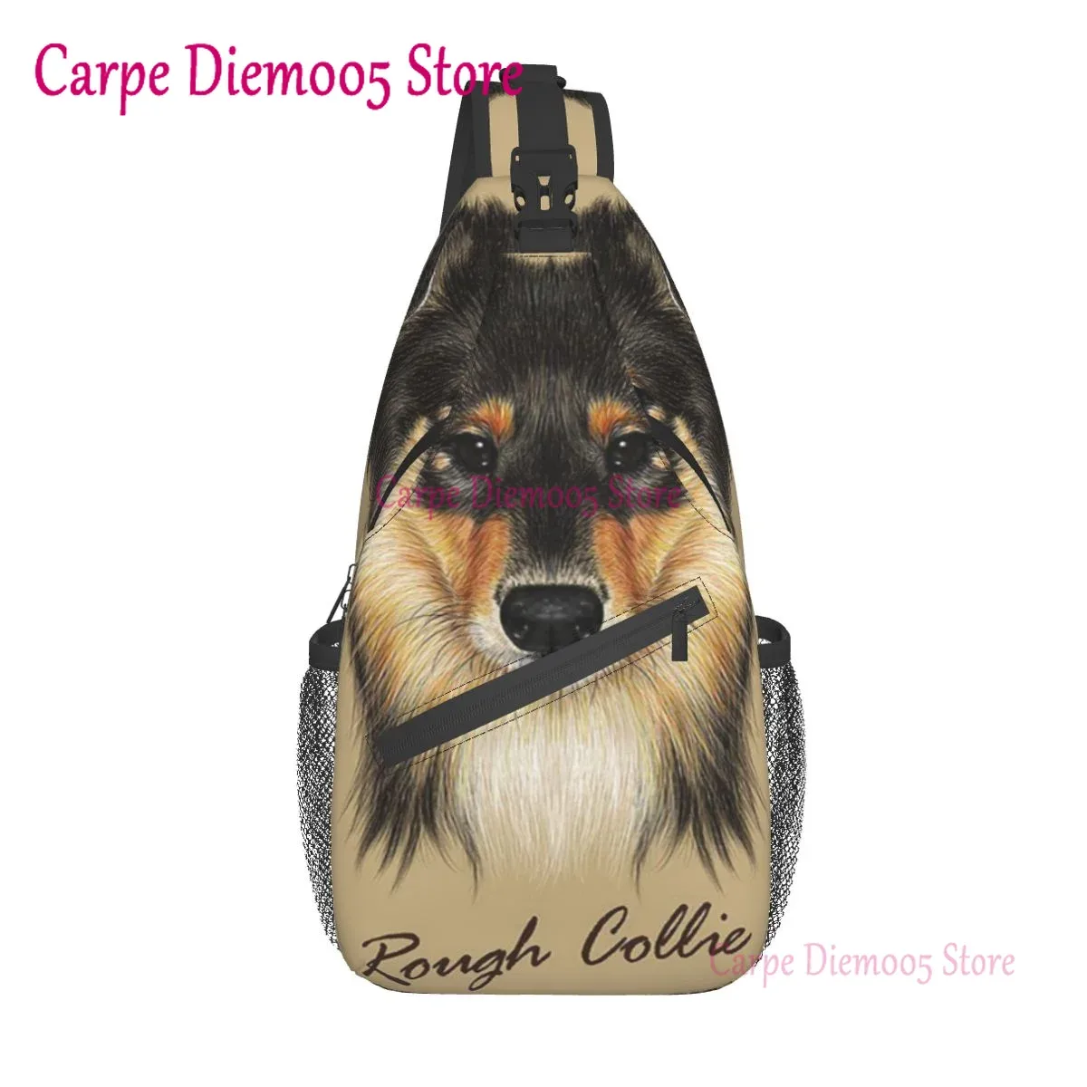 collie – sac à dos à bandoulière en corde, motif floral, triangle, canfeng, sac à dos pour voyage, randonnée, sac de jour