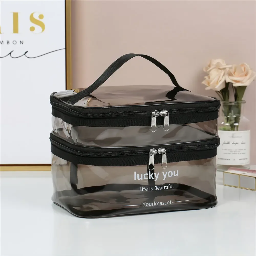 trousse de toilette portable double couche pour femmes, grande capacité, sac à cosmétiques étanche, sac de rangement de voyage