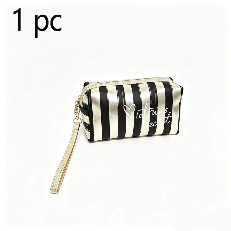 trousse de maquillage rayée imperméable en gros pour femmes, sac cosmétique de voyage avec organisateur de toilette transparent, pochette de plage à fermeture éclair
