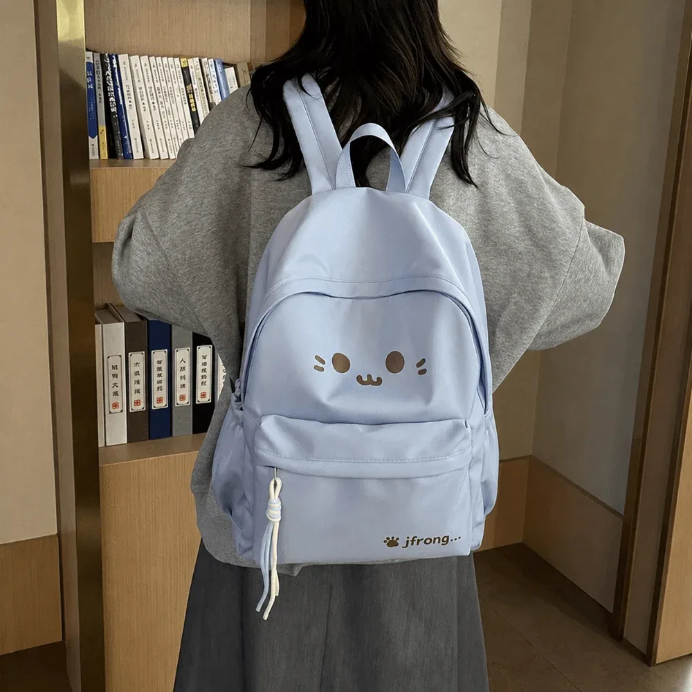 sac à dos de voyage imprimé mignon et tendance, en nylon, couleur unie, sac d'école pour étudiants, multi-poches, grande capacité, sac à dos pour ordinateur portable