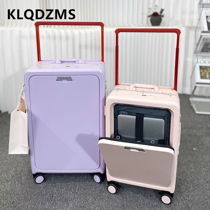 klqdzms 20 pouces pc valise usb charge ouverture avant ordinateur portable boîte d'embarquement multifonction boîtier de chariot 24 "bagage à main