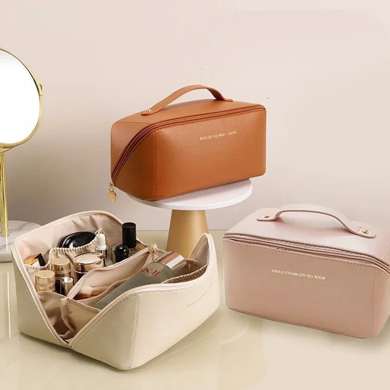 Sac à cosmétiques grande capacité, trousse de toilette de maquillage pour femmes, trousse de maquillage, pochette de rangement, boîte de luxe pour dames, sac de rangement, fermeture éclair de voyage ﻿