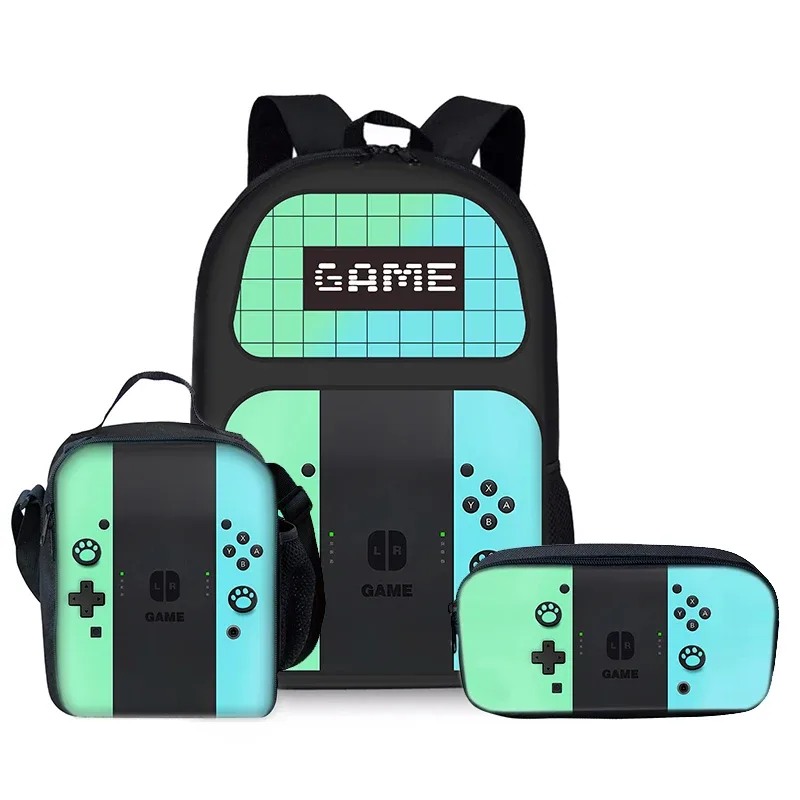 sacs à dos trois pièces pour garçons et filles, design console de jeu, meilleurs cadeaux, sac à dos scolaire dessin animé 2d pour enfants