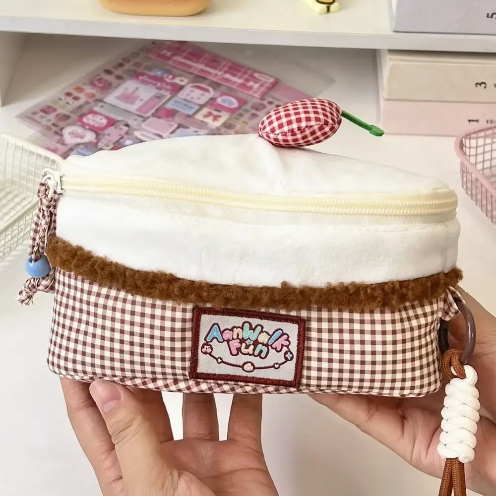 sac à maquillage kawaii cherry, grande capacité, forme triangulaire, pochette cosmétique, design à rabat, sac pour appareil photo, femme