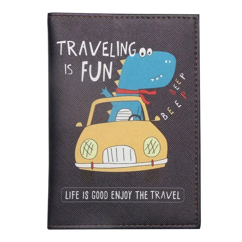 couverture de passeport imprimée dinosaure de dessin animé pour enfants, porte-passeport étanche en cuir pu, porte-carte d'identité, accessoires de voyage