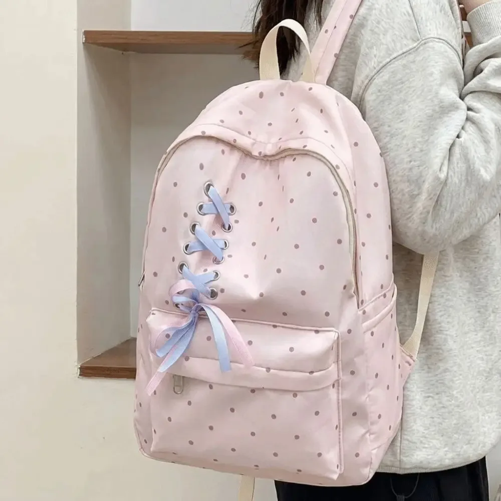 sac à dos pour ordinateur portable, sac à dos bow dot, grande capacité, sac à dos pour étudiants, sac d'école, sac à dos en polyester et nylon durable pour femmes