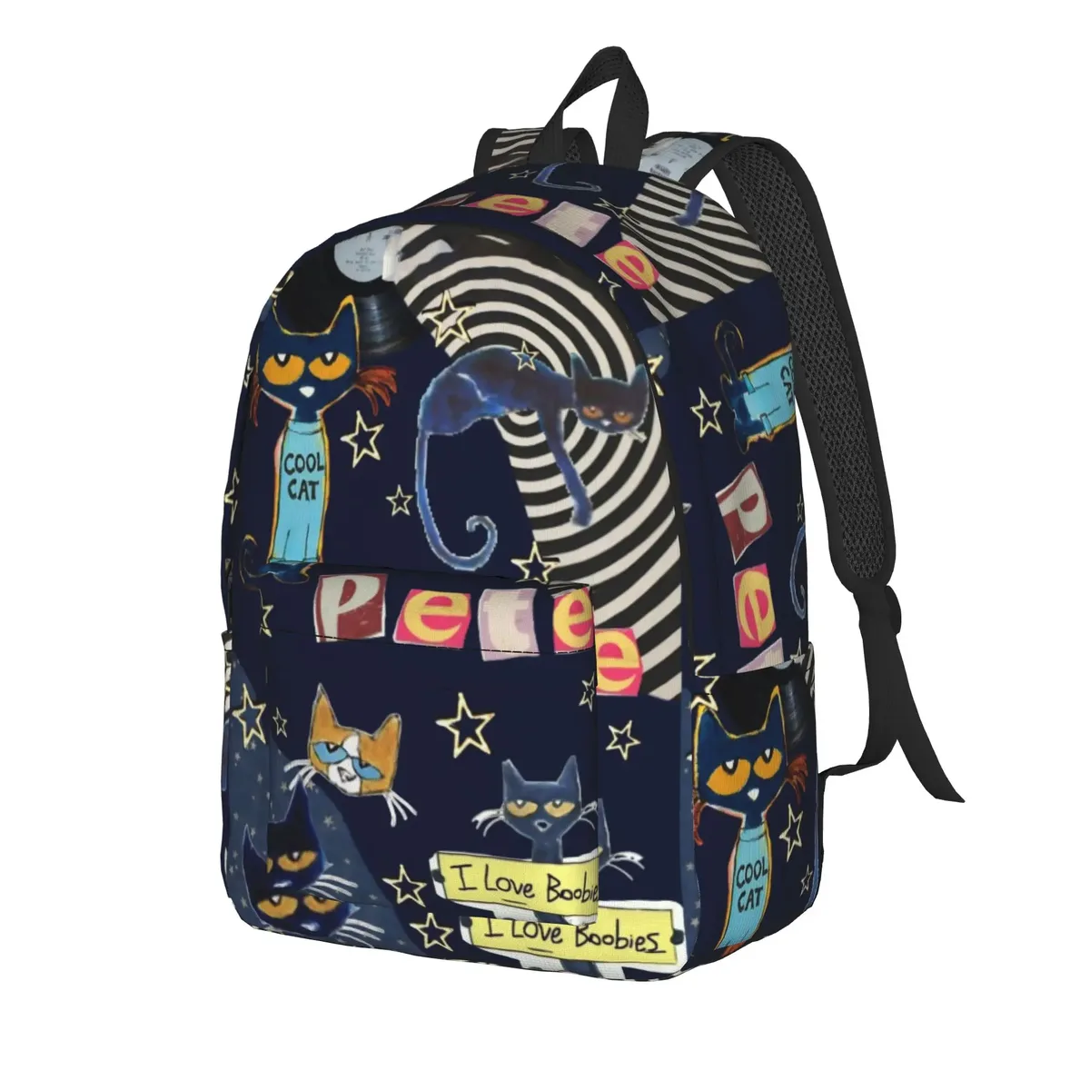 Sac à dos Cartoon Pete the Cat pour hommes et femmes, sac à dos de travail pour étudiants, sacs en toile pour l'université, cadeau