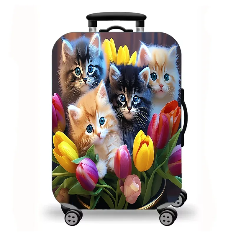 housse de bagage, housse de protection extensible pour valise, motif chaton mignon et moelleux, imprimé floral et canard, lavable, anti-rayures, pour bagages de voyage