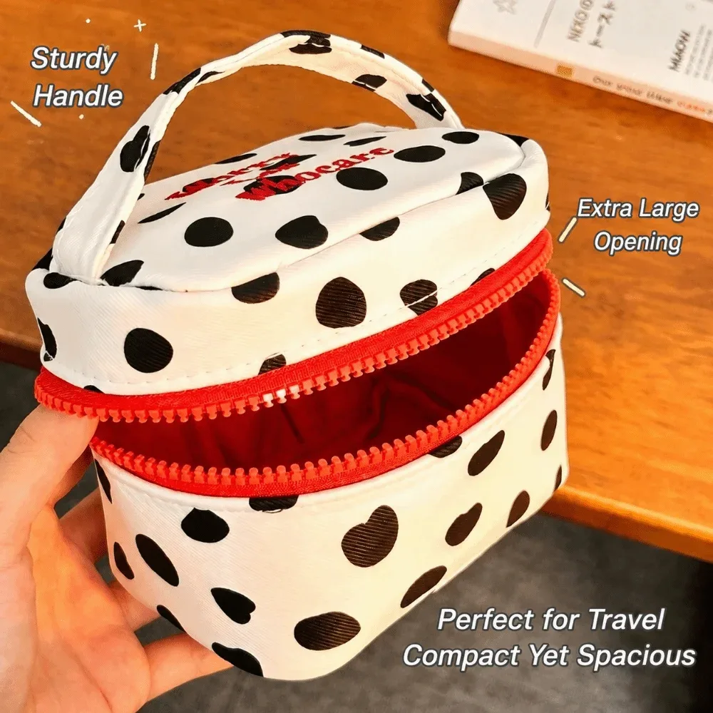 sac de maquillage multifonctionnel à pois, avec fermeture éclair, organisateur à fermeture éclair, boîte de rangement carrée pour femmes et filles