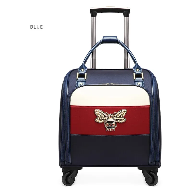 design de luxe 16/18 pouces avec sac à main femmes bagage roulant petite cabine continuer rétro dames chariot valise sac de voyage