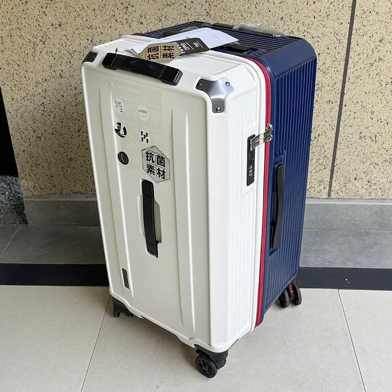 valise de voyage antidéflagrante à cinq roues avec frein, grande taille 36/38/40/50 pouces, matériau pc épais, boîtier de chariot à fermeture éclair