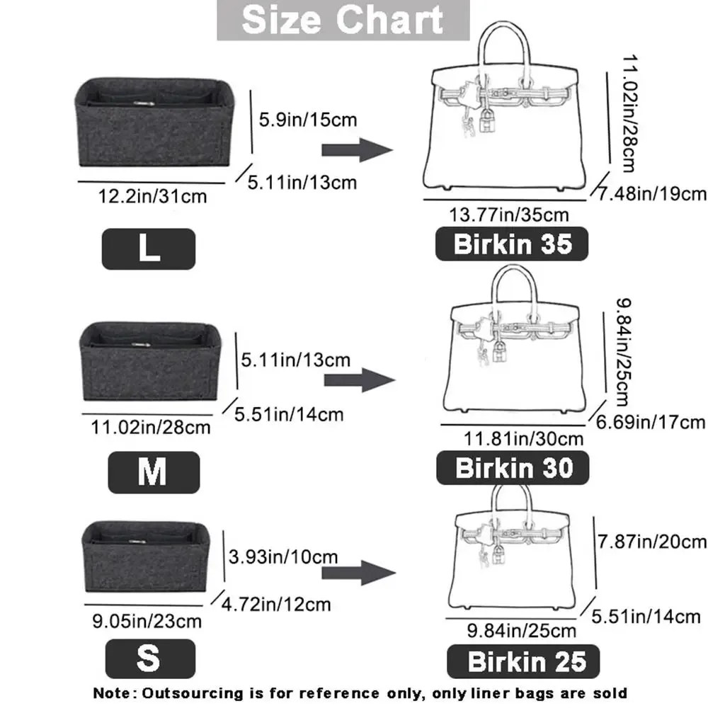 sac de rangement en feutre durable multi-poches pour sac à main, sac de voyage portable pour birkin 25/30/35