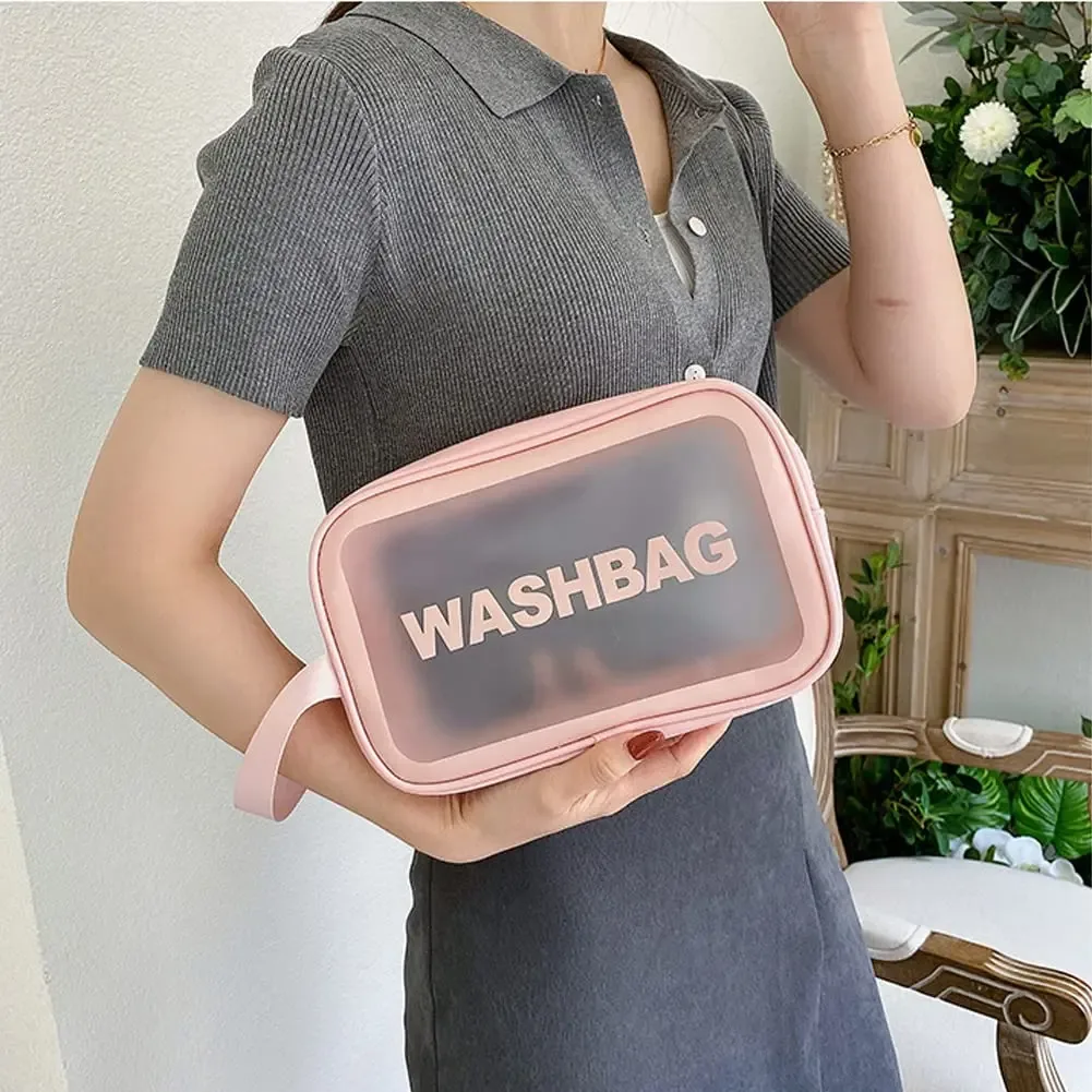 trousse de toilette de voyage portable en pu transparent pour hommes et femmes, sac de maquillage imperméable avec fermeture éclair et poignée pour l'aéroport et la salle de bain