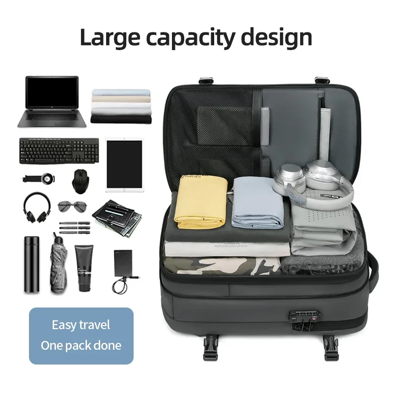 sac à dos de voyage pour hommes, sac à dos à compression sous vide pour ordinateur portable 17 pouces, sac à dos d'affaires de grande capacité, sac à dos de camping extensible, sac à dos de randonnée