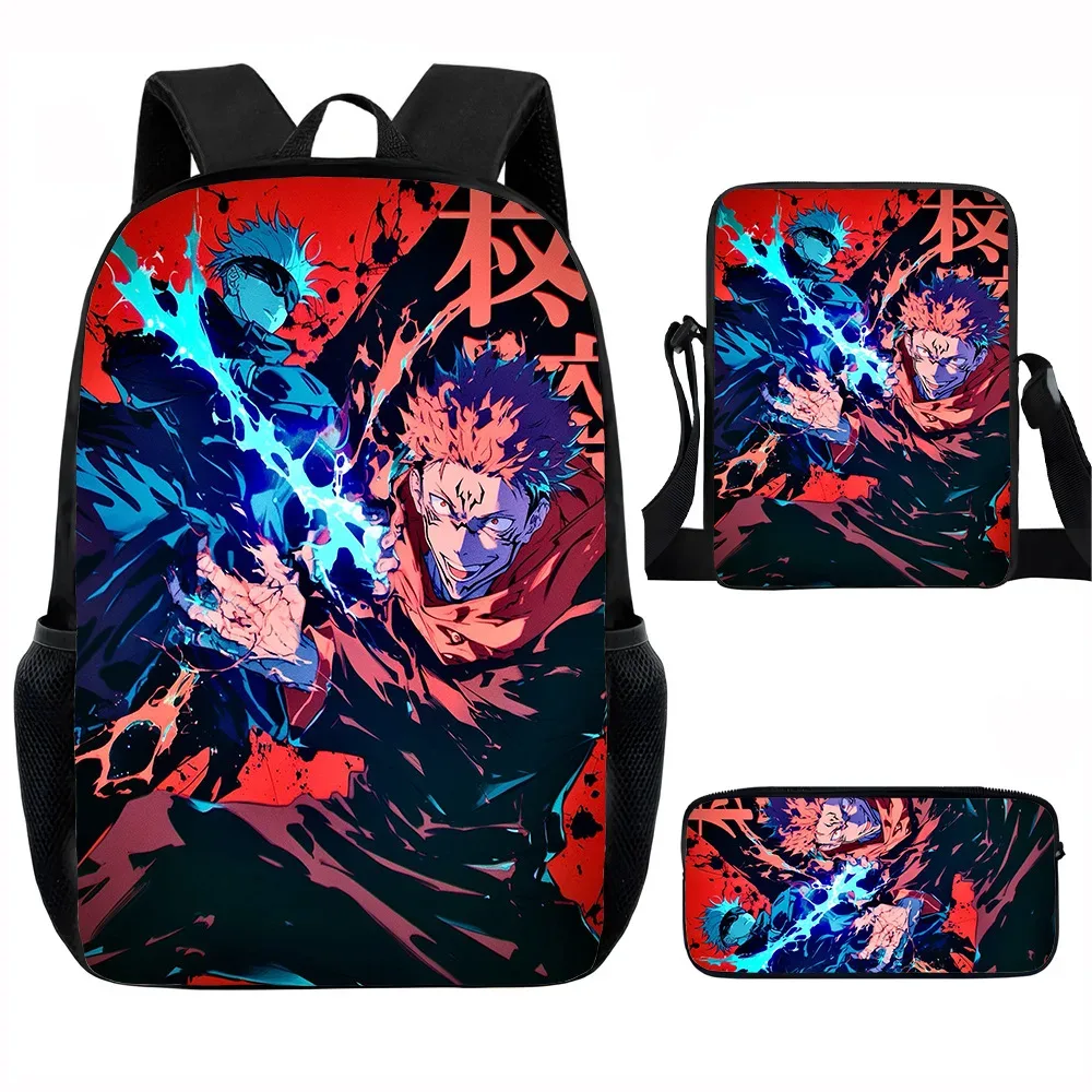 j-jujutsu kaisen 3 pièces ensemble sac à dos 40 cm/15.7 pouces sacs d'école sac à bandoulière trousse à crayons sac de livre d'ordinateur pour garçons filles meilleur cadeau