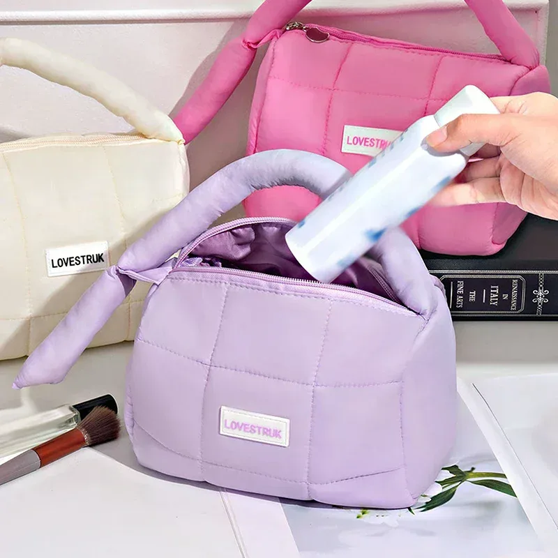 Sac de maquillage de style sac à main carré de grande capacité à la mode, sac de voyage pour cosmétiques, sac de toilette imperméable en polyester pour femmes