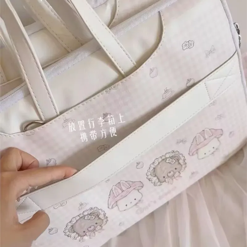 sac pour ordinateur portable avec imprimé de dessins animés mignons et doux de style coréen pour femmes, compatible macbook air pro 13 14 15 16 pouces, housse pour ordinateur portable, tablette, sac à main rose
