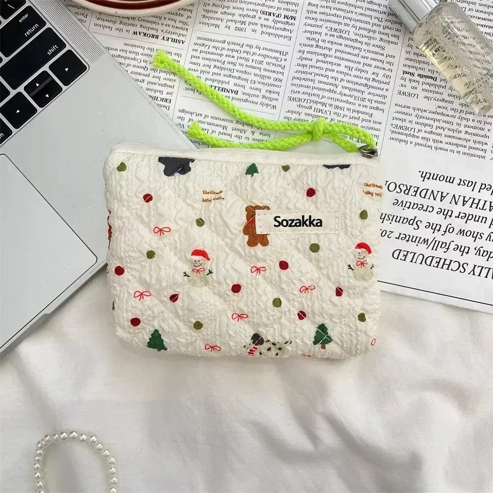 sac de maquillage imprimé en toile pour femmes, mignon, portable, style coréen, petits sacs à cosmétiques, étui de rangement de voyage, trousse de toilette