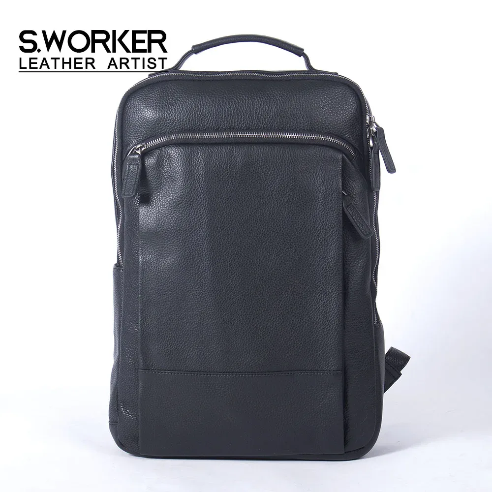 s.worker sac à dos en cuir véritable pour hommes, sacs d'école décontractés, grand sac de voyage classique, cadeau pour hommes