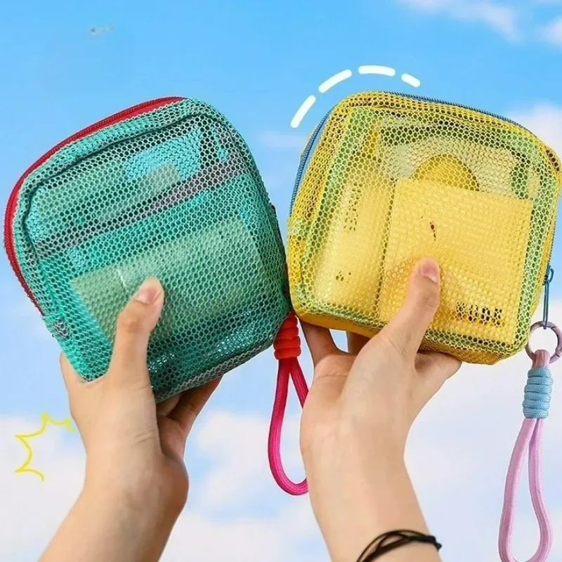 sac cosmétique coréen léger en maille 2026, sac de rangement carré portable avec fermeture éclair, sac de rangement polyvalent pour articles divers