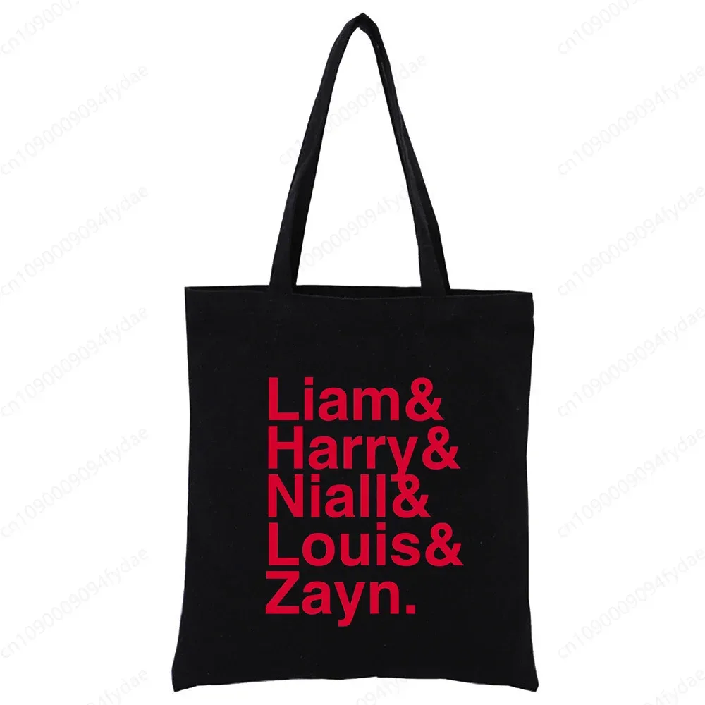 sac à bandoulière en toile pour femmes, sac à main personnalisé one direction, fourre-tout décontracté, réutilisable, grande capacité, sac de shopping noir