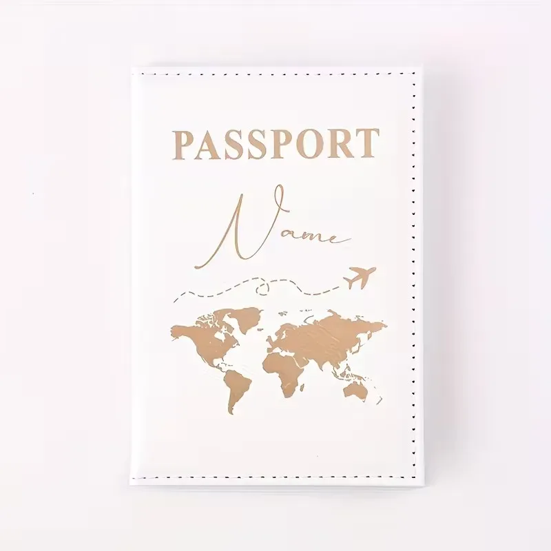 porte-passeport personnalisé avec lettres, étui pour passeport avec carte du monde et texte personnalisé. organisateur de documents portable et mignon multi-usages pour personnalisation diy
